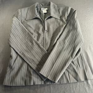 Vintage Y2K IN Studio Black Gray Pinstripe Zip Jacket Skirt Suit Set Women’s 12￼